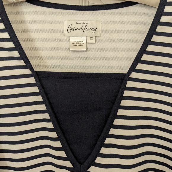 Striped "V" Neck 3/4" Sleeve Top 3X - Picture 3 of 4